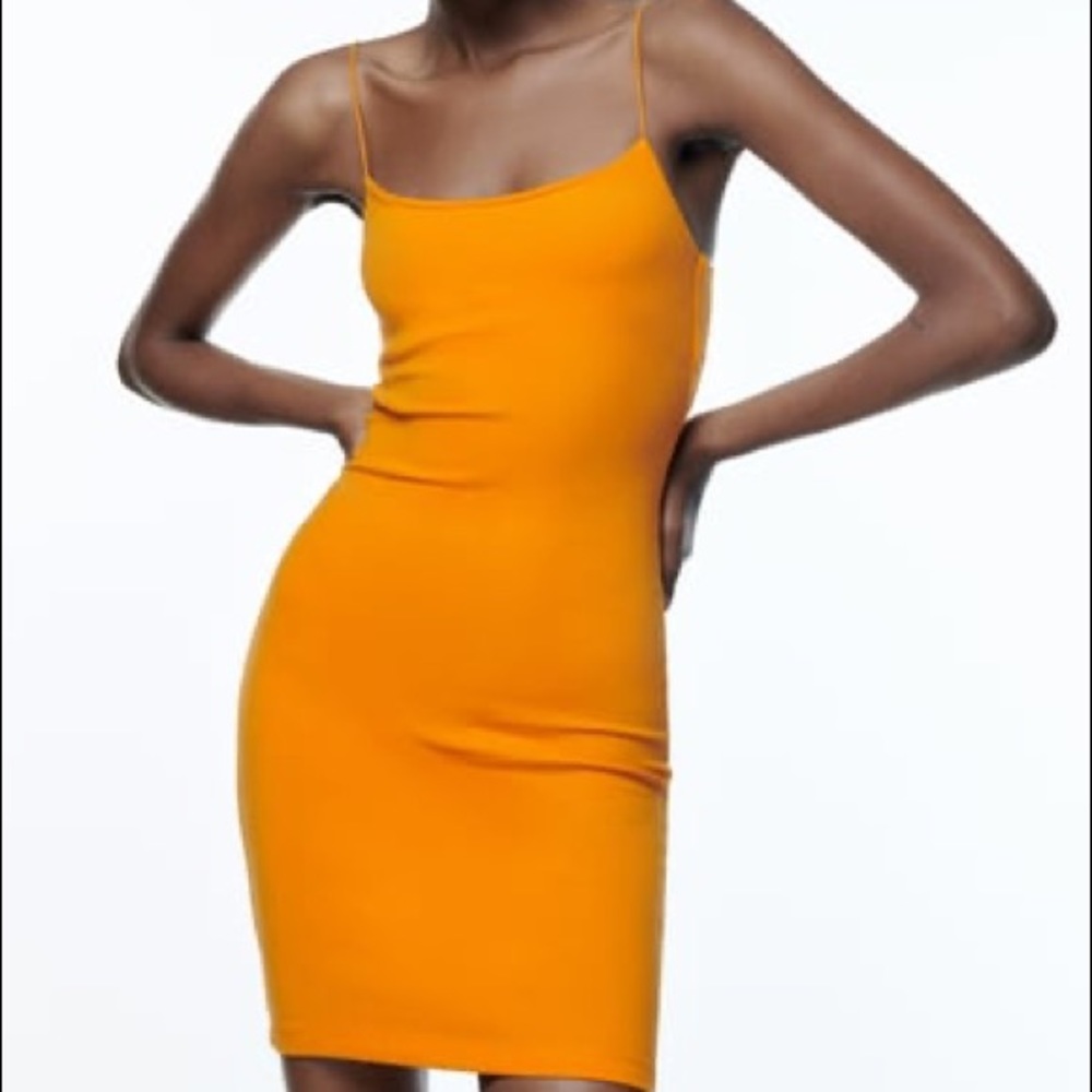 zara orange fitted dress